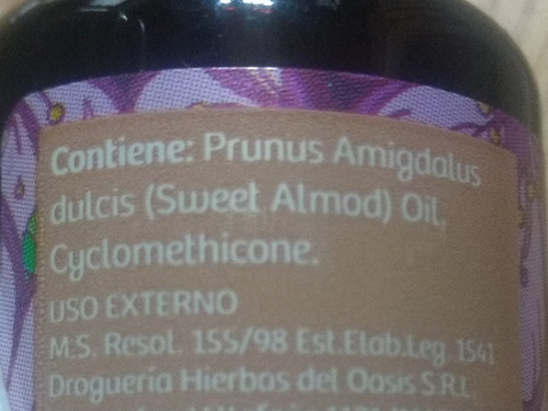 Imagen 2 de 2 de Aceite Para Rostro De Almendras Vegan S/parabenos Pack X 2un