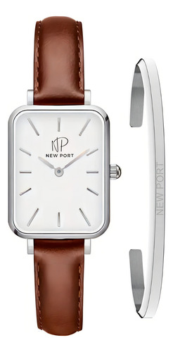 Relógio Quadrado Newport Feminino Retangular Elegante + Bracelete Ajustável