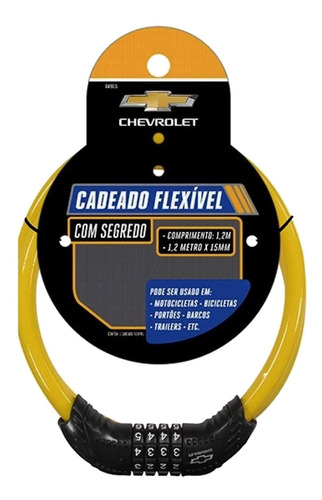 Cadeado Flex Segredo Gm 15mm X 1,2m Código Moto Bicicleta