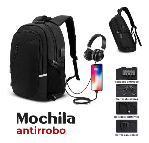 Mochila Antirrobo Urbana 30l Con Cargador Usb Mochila Antirrobo Urbana 30l Con Cargador Usb