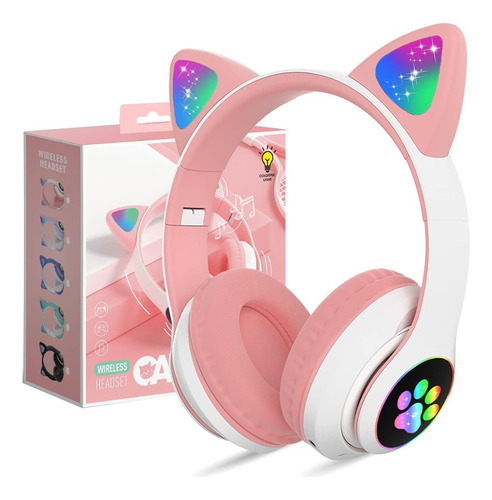 Auricular Bluetooth Vincha Orejas Gato Con Luces Led Colores