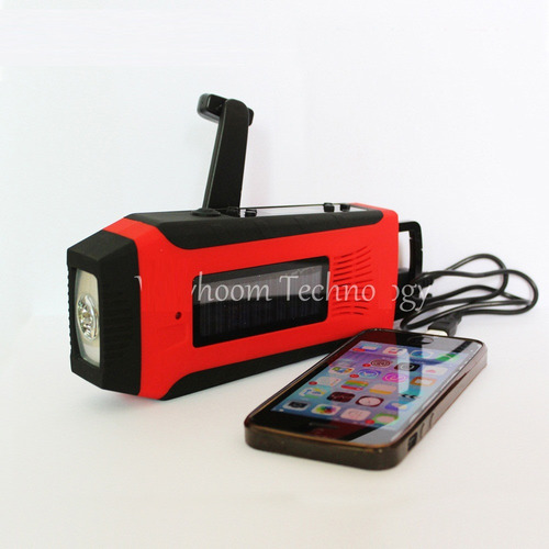 Solar Lámpara Dinamo Carga Celular Radio Fm Supervivencia 2 Linterna Rojo Luz Led
