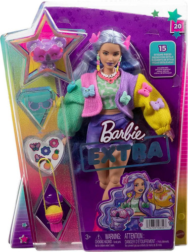 Muñeca Barbie Extra #20 Wavy Lavender Hair Butterfly Sweater
