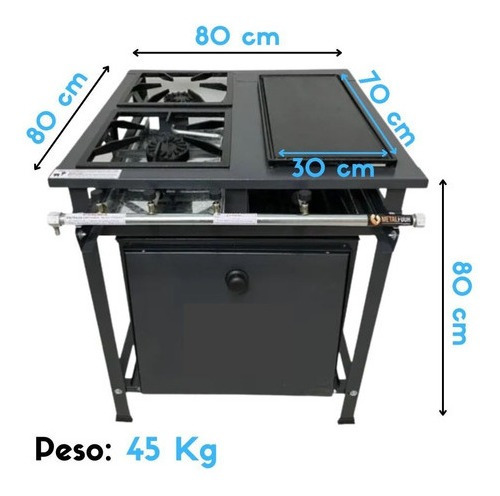 Fogão Industrial Com Chapa E 2 Bocas Alta Pressão Com Forno