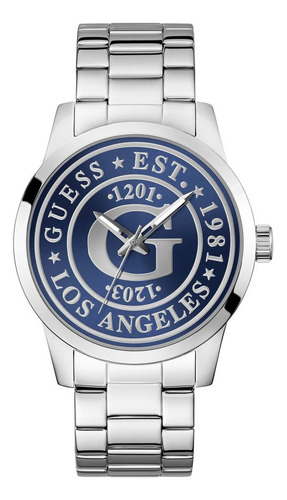 Reloj Guess Collegiate G Hombre Acero Inoxidable Correa Plateado Bisel Plateado Fondo Azul