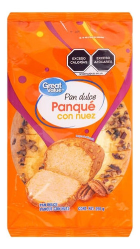 4 Pzas Pan Dulce Great Value Panqué Con Nuez 255 G
