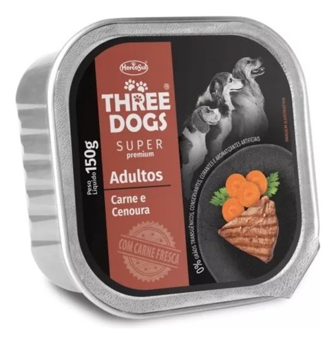 Three Dogs Pate Premium Adulto Sabor Carne Y Zanahoria 150gr