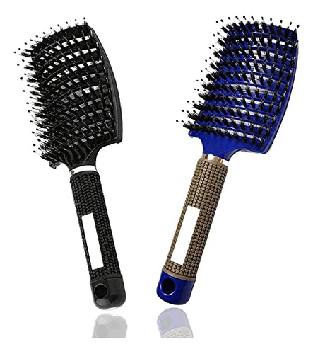 Boar Bristle Hair Brush 2 Pack, Curved Vented Styling Hair B