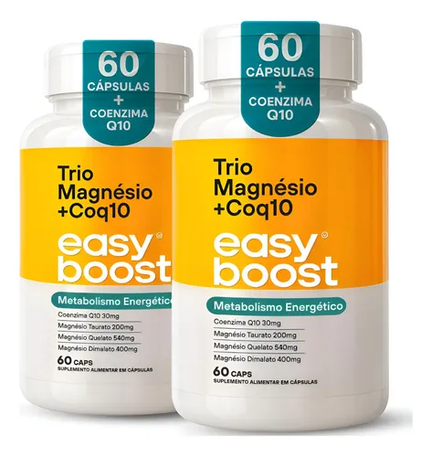 Trio Magnésio + Coenzima Q10 Easy Boost Dimalato + Bisglicinato Quelato + Taurato + CoQ10 120 Caps Kit Neutro