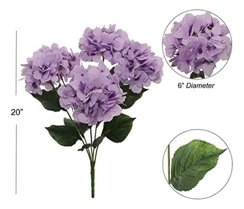 Larksilk 21 Lavender Artificial Hydrangea Bush - 5 Cabeças