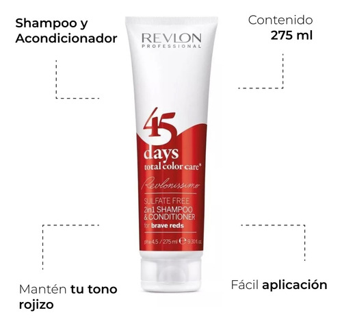 Shampoo Y Acondicionador Revlon 45 Para Tonos Rojizos 275 Ml