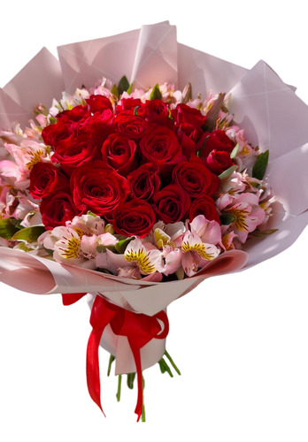 24 Rosas Rojas Y Astromelia