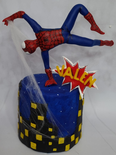 Hombre Araña Spider-man Con Base Falsa 14cm  Adornpara Torta