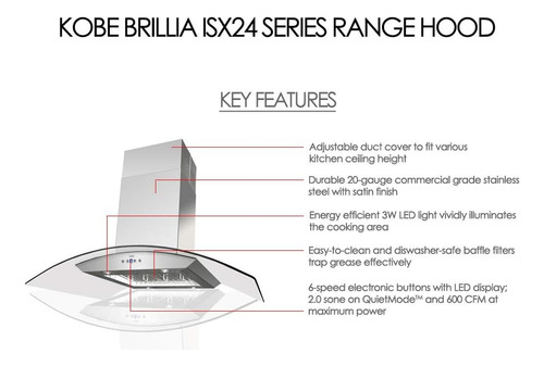 Campanas Extractoras Isx2436sqb-2 Island Range Hood, 36 PuLG