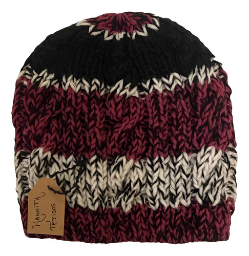 Gorro De Lana Tejido A Mano Artesanal Gm05 Único Adulto Violeta Rayado Melange