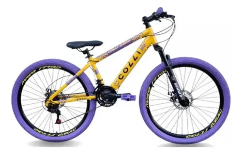 Bicicleta Colli Aro 26 Grau Com 21 Velocidades Amarelo
