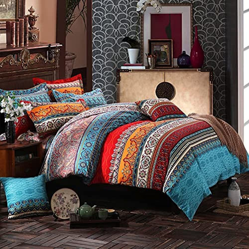 Jingzhang Bohemian Retro Funda Nórdica Queen, Juego De Cama 