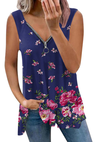 Tank Zipper Day Vest Tunica Tops Estampado Cuello Para Mujer