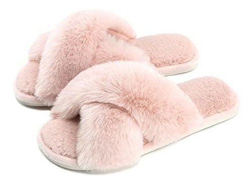 Cozyfurry Women's Fuzzy Slippers Cross Band Soft Plush Cozy 