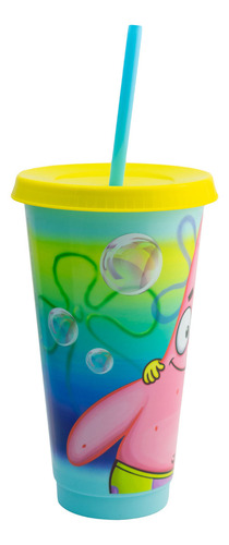 Vaso De Plástico Con Tapa Y Popote Personajes Animados 680ml Color Bob Esponja