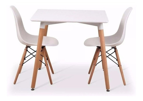 Juego Comedor Eames Mesa Cuadrada 80cm + 2 Sillas Eames