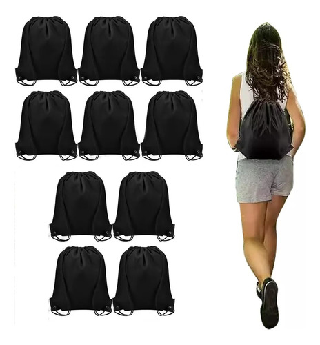 Pack 10 Bolso Tipo Morral Deportivo Negro 42cm X 34cm