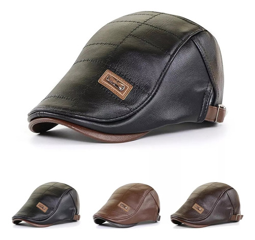 Gorro De Cuero De Capa Superior Para Hombre, Boinas