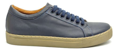 Zapatilla Cuero Hombre Cordones Azul Goma 