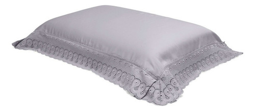 Fronha Avulsa 50cm X 90cm Com Renda Renascença 300 Fios Cor Prata