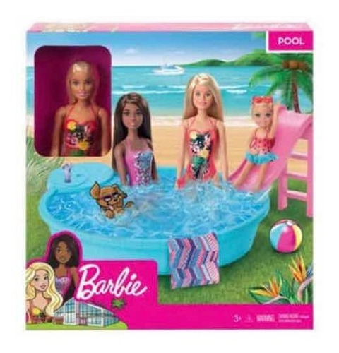 Piscina De Barbie Incluye Muñeca Rubia Con Traje De Baño