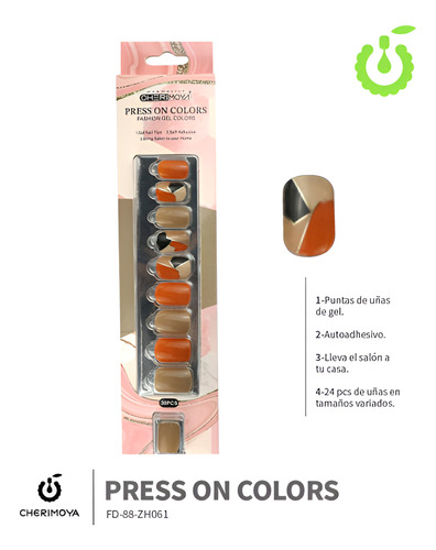 Press On Tips Autoadhesivo Cuadradas Cherimoya 30u Zh061 Zh061