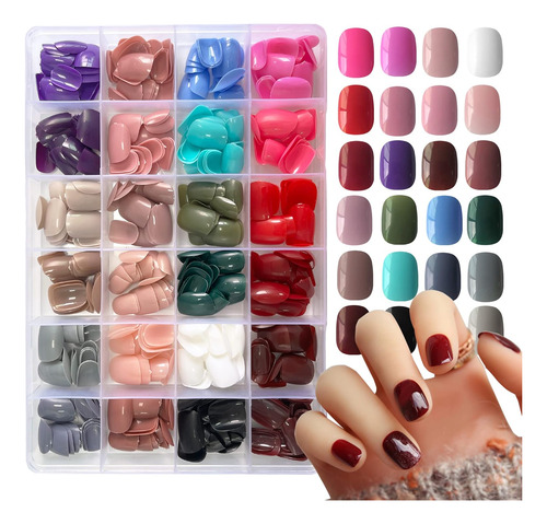 Addfavor 576 Uñas Postizas Cortas A Presión De 24 Colores, U