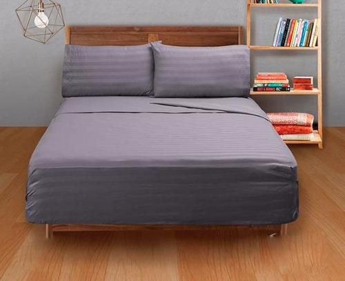 Juego De Sabanas King Size Soft Gris Color Gris Diseño De La Tela Rayado