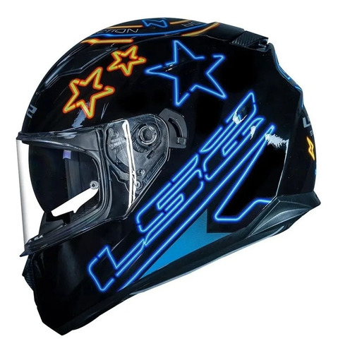 Capacete Fechado Óculos Solar Ls2 Ff320 Neon Azul Laranja