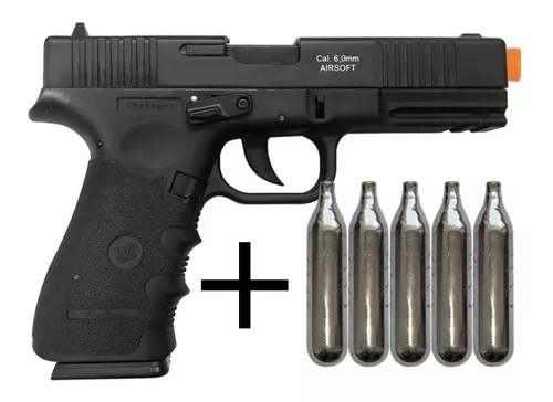 Pistola Airsoft Gas Co2 Wg Glock W119 Slide Metal Blowback 6.0 +