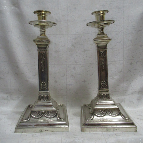 Antiguo Par Candelabros Plateados Shabbat Polonia Podwójne (Usado)