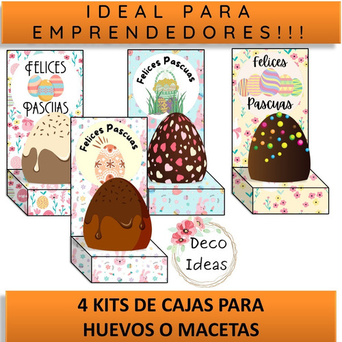 Imagen 1 de 6 de Kit Imprimible 04 Pascuas Caja Porta Huevo O Maceta + Tag