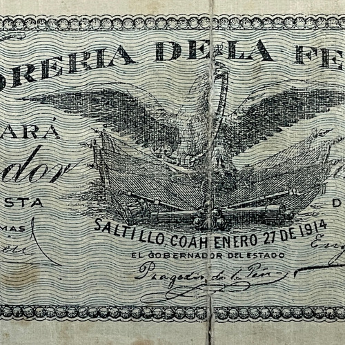 Billete 1 Peso, Tesoreria Saltillo Coahuila 1914