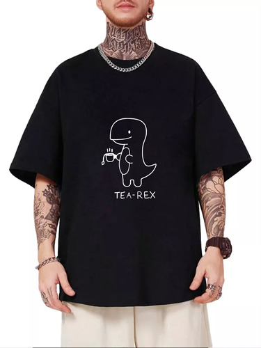 Playera Hombres Camiseta Con Estampado De Letra Y Dinosaurio