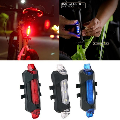 Luz De Bicicleta Led Recargable Por Usb Trasera O Posterior