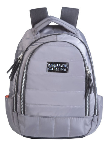 Mochila Mujer Urbana Agarrate Catalina Inflada Color Gris Diseño De La Tela Liso