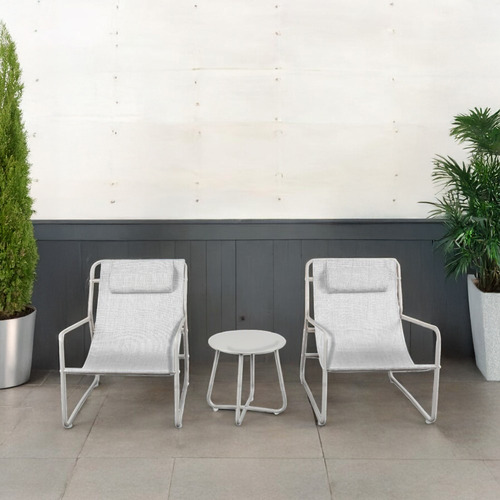 Sala De 3 Piezas Para Exterior Con Mesa De Hierro Estructura Blanco