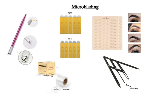 Kit Microblading Tebori Agujas 2 Piel Sintetica Compas Rollo