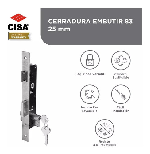 Cerradura De Embutir O Empotrar Cisa 83 Con 3 Llaves 25 Mm