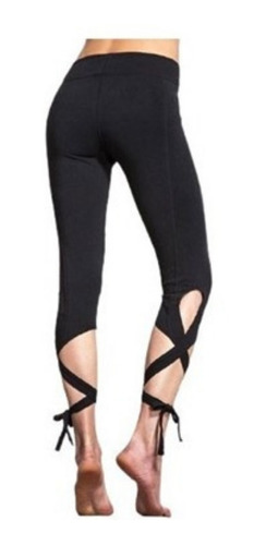 Leggings Calza  Con Tiras Laterales Color Negro