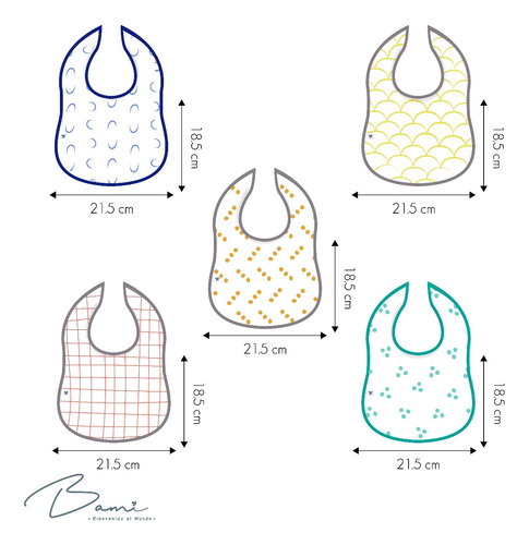 Bami Set De 5 Baberos Pecheros Impermeables Bandana Toalla