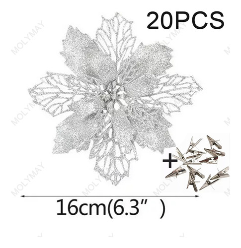 20 Pcs Flores De Navidad Con Clip Decoraciones Navideñas
