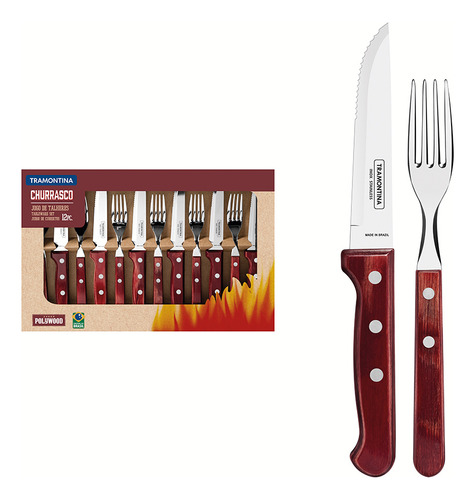 Faqueiro Inox Churrasco Jumbo Jr Polywood 12 Pçs Tramontina