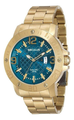 Relógio Masculino Analógico Seculus 28520gpsvda3 Correia Dourado