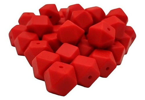 50 Piezas De Cuentas De Silicona Hexagonales De Color Rojo .